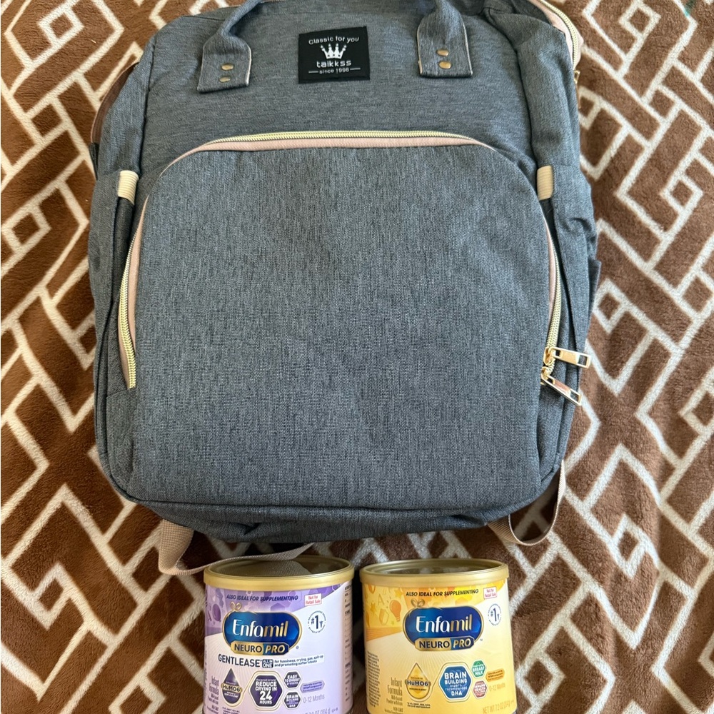 Ikks Charcoal Diaper Backpack with Gold Zippers